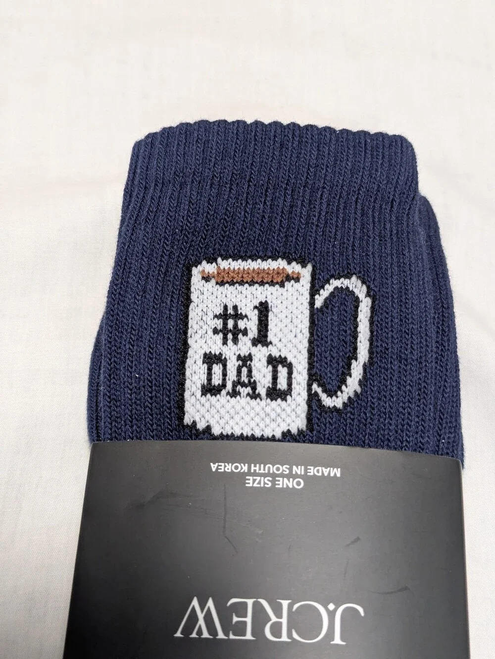NWT J. Crew Number One Dad Mug Navy Crew Socks with Coffee Mug Motif